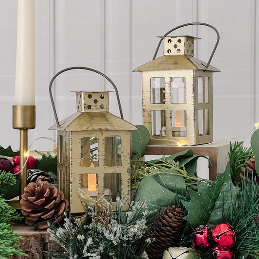 Kate Aspen Vintage Antique Gold Distressed Small Mixed 5 Inch Lantern