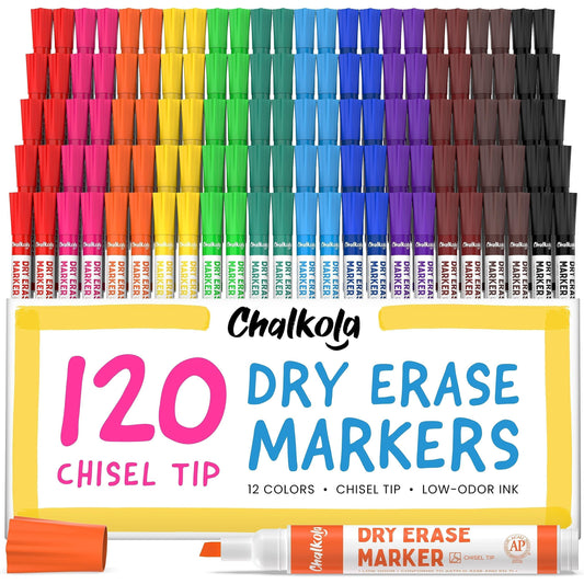 Chalkola Dry Erase Markers Bulk (60 Pack, 12 Vibrant Colors) | Chisel Tip WhiteBoard Markers, Dry Erase Pens - White Board Pens for Kids, Teachers - Home, Office, School Classroom Supplies
