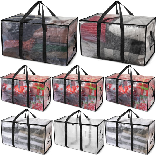 ClearSpace Heavy Duty Storage Bags Clear Storage Bins with Lids, Large Packing Boxes with Backpack Straps & Zippers College Dorm Moving Supplies, 8 Pack