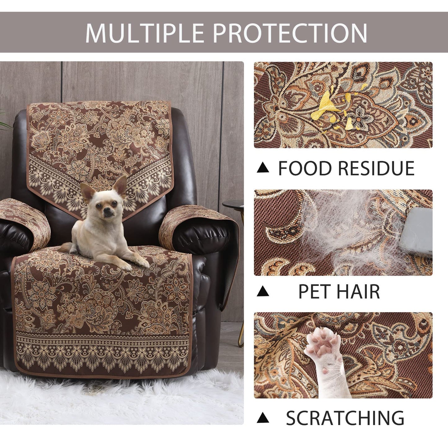 LUFEIJIASHI Recliner Chair Covers Non Slip Waterproof Large Recliner Covers for Leather Recliner,Electric Reclining Chair Covers for Living Room Dog Sofa Recliner Cover Furniture Protective Brown