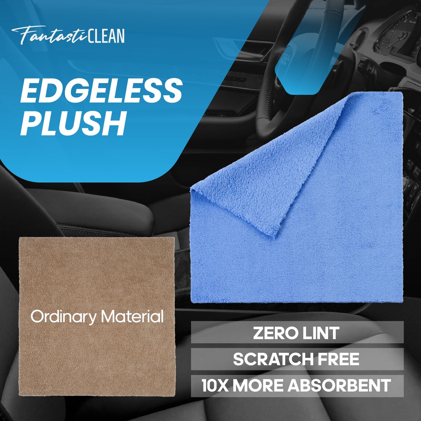 Fantasticlean Microfiber Towels for Cars, Tear Away Car Detailing Cloth Roll, RV Boat Drying Polishing, Edgeless Plush, Coral Fleece, Ultra Absorbent, Scratch-Free, 14" x 14", 20 Pack (Blue)