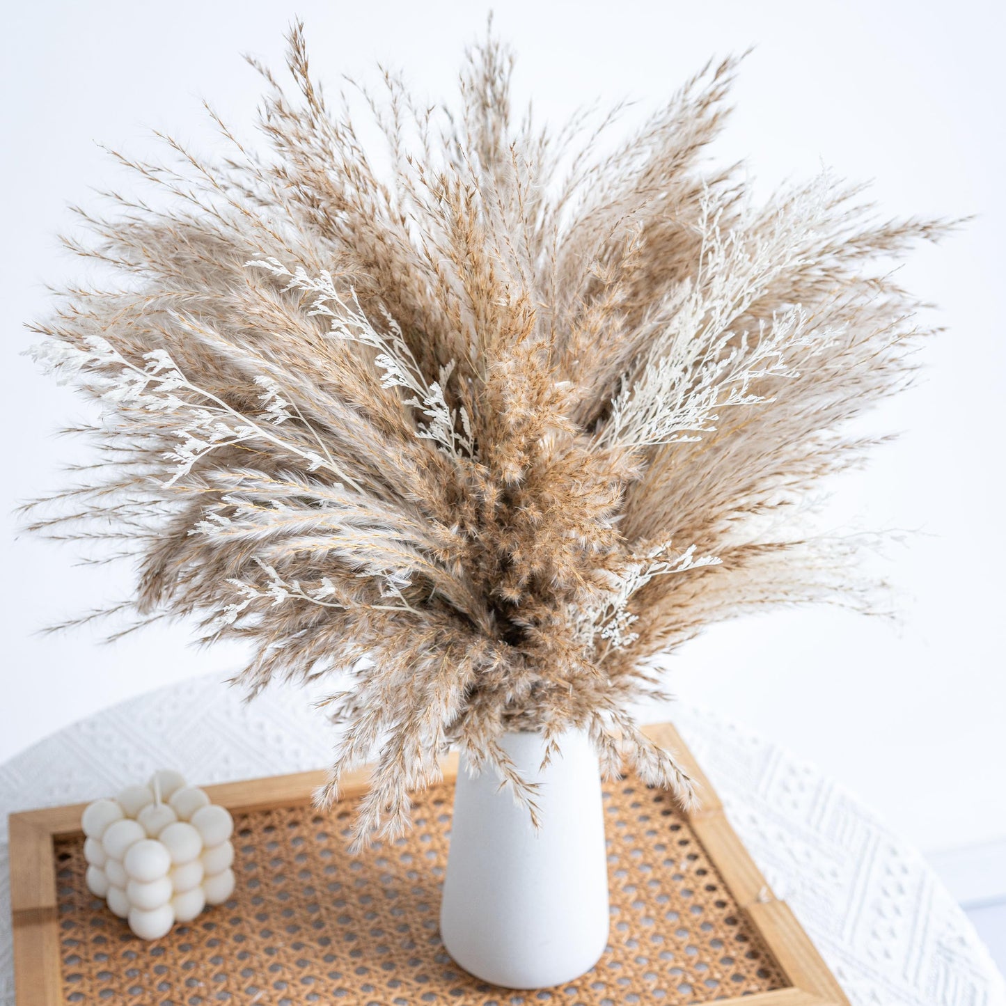 WILD AUTUMN Pampas Grass Decor dreid Flowers Fluffy pompas Grass vase Filler White Pampas Wedding Boho deocr Flowers Home Table Decor, Rustic Farmhouse (01-20Brown&20White)