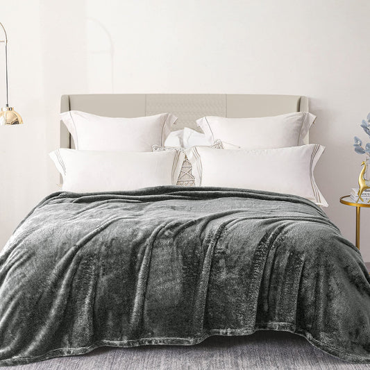 Exclusivo Mezcla Plush Fuzzy Fleece Bed Blanket Queen Size, Super Soft, Fluffy and Warm Blankets，Suitable for All Seasons (Dark Grey, 90x90 Inches)