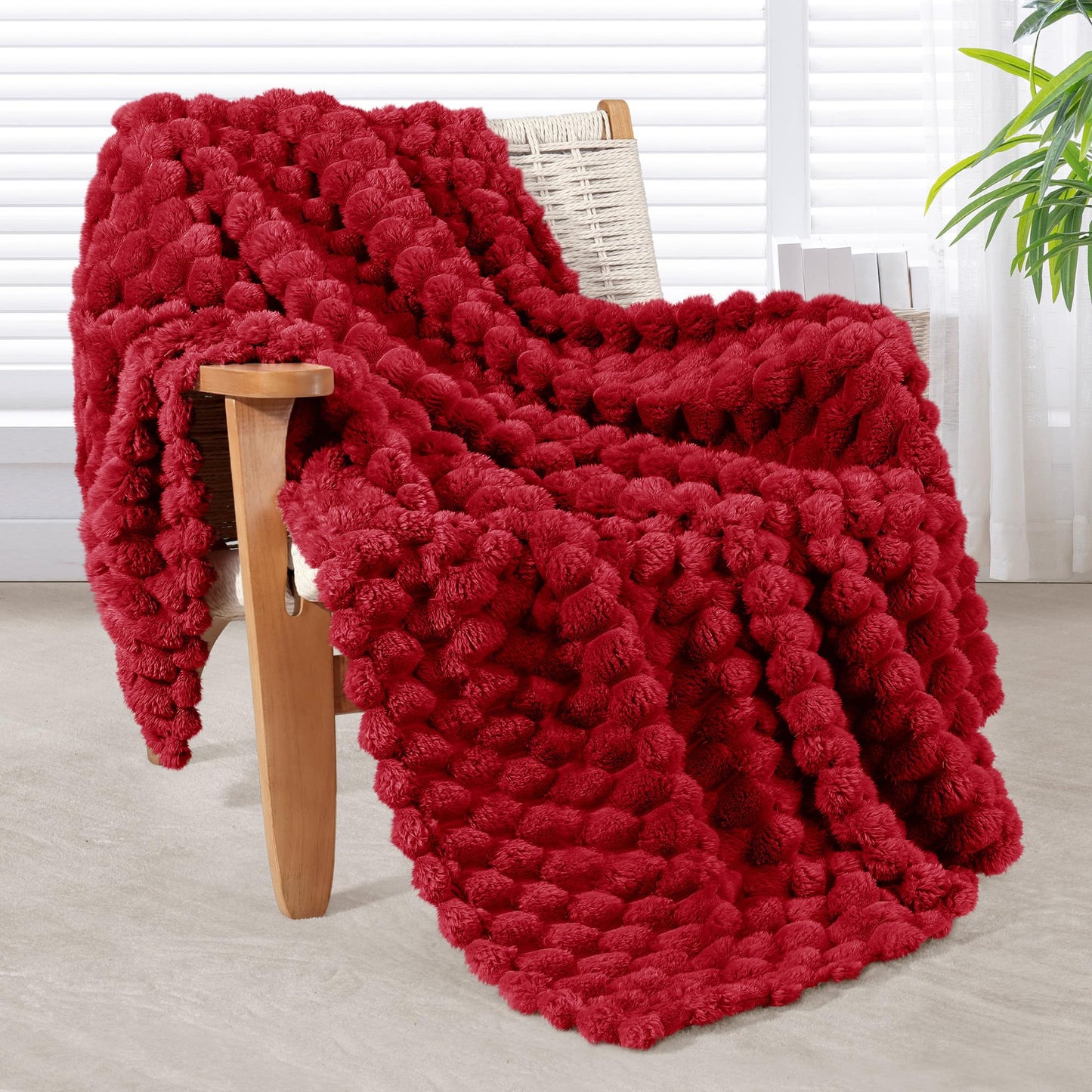 Whale Flotilla Throw Blanket for Couch with Jacquard Pattern, Fuzzy Soft Cozy Exquisite Blankets for All Season, Warm and Fluffy, 50x60 Inch, Red