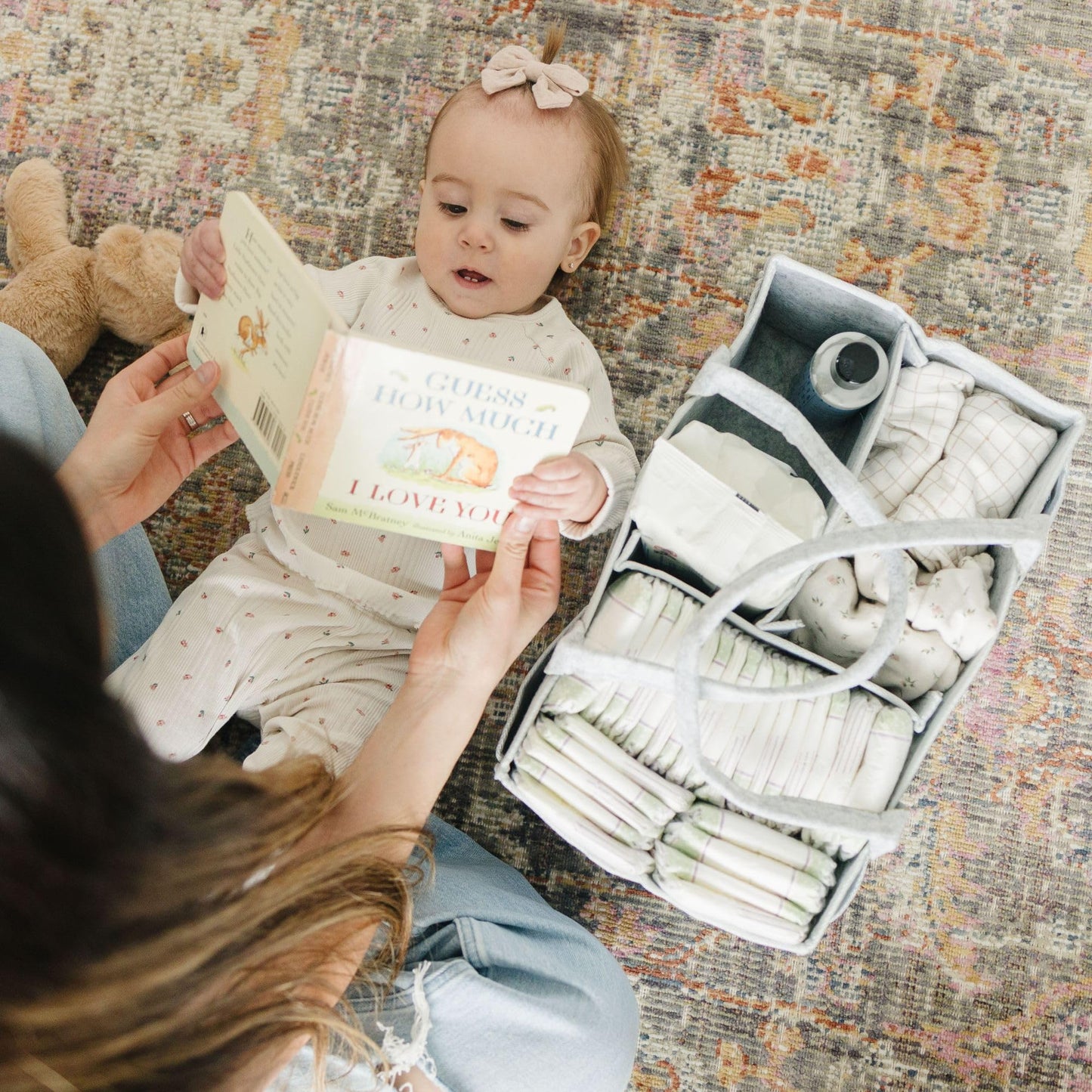 PUTSKA Nursery Storage Basket - Baby Diaper Caddy Organizer for Diaper Station, Newborn Essentials, Baby Shower Gifts and Registry Must-Haves for Boy or Girl