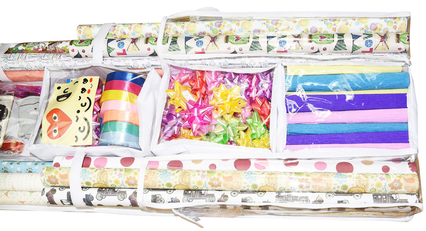 Double Sided Hanging Gift Wrap Organizer | Large 16" x 41" Wrapping Paper Rolls Storage Bag | Tearproof & Space Saving Closet Gift Bag Organization Solution | Sturdy Zippers & Robust Adhesive Strip