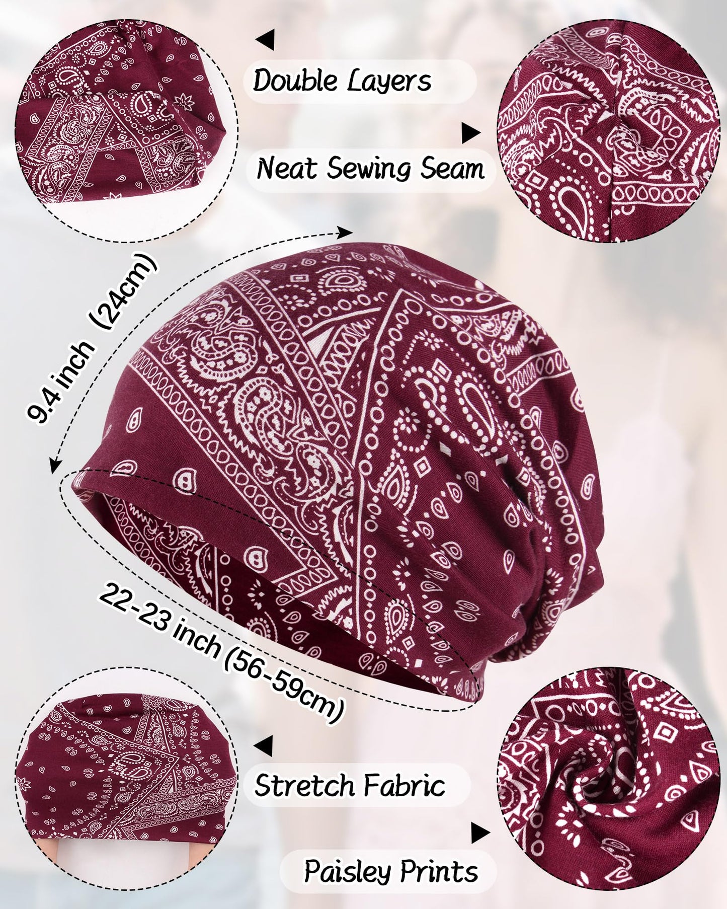 Women's Summer Beanie for Men Hat Boho Hats Adult Dwarf Hats Chemo Cap Cancer Headwear Caps Baggy Skull Sleep Cap Nightcap