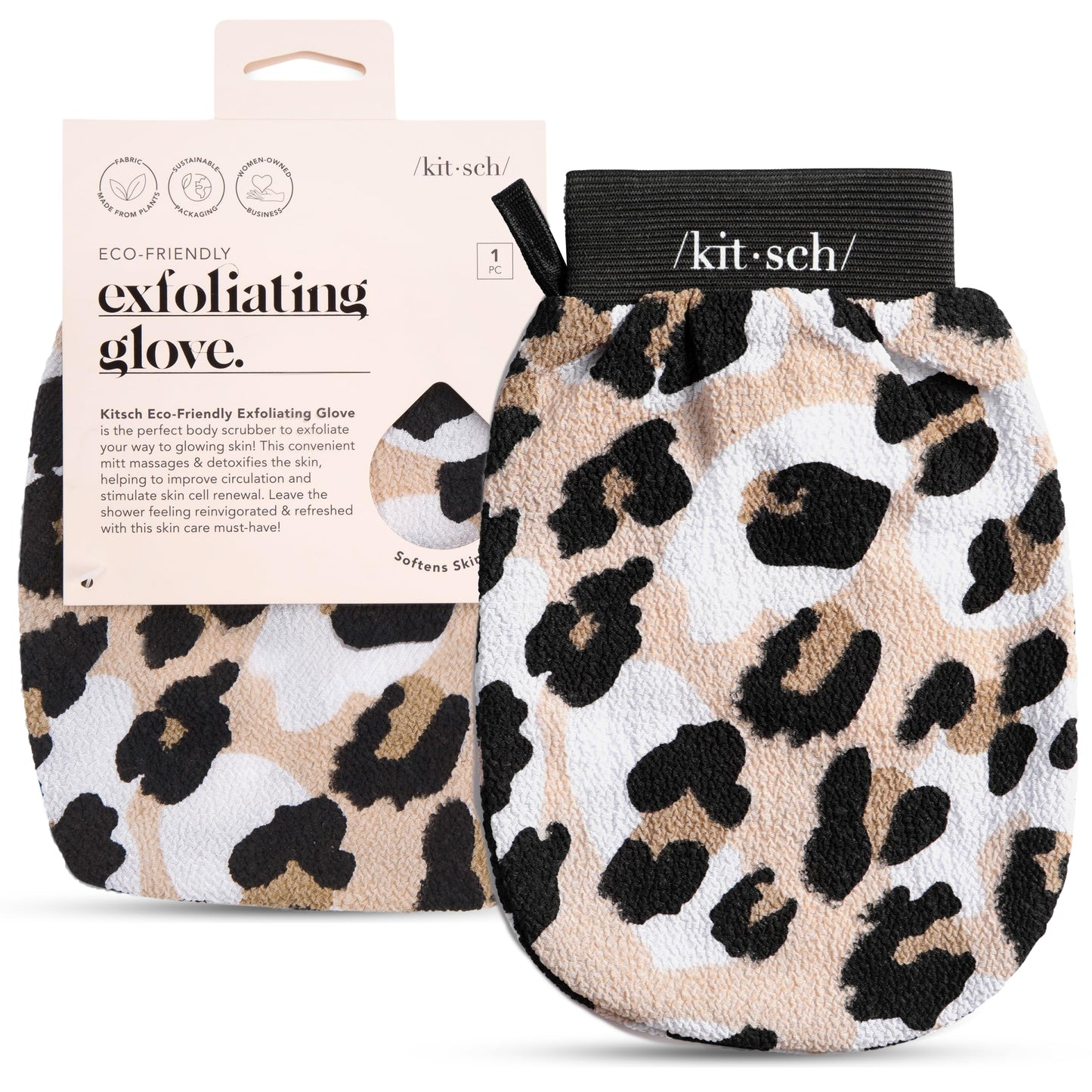 Kitsch Exfoliating Glove – Korean Exfoliating Mitt & Deep Exfoliating Body Scrubber for Shower, Bath | Body Exfoliator, Dead Skin Remover | Skin Care for Smooth, Renewed Skin - 1pc, Leopard