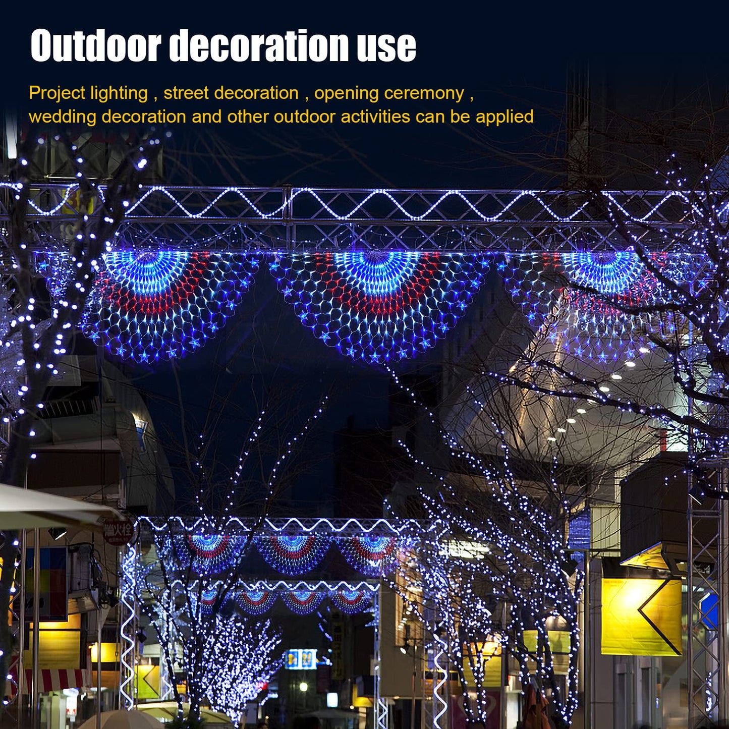 Family Patriotic American Flag String Lights - 250 LED Half Fan Shaped Outdoor Waterproof Lights, 4th of July Decorations, Independence Day, Memorial Day, USA