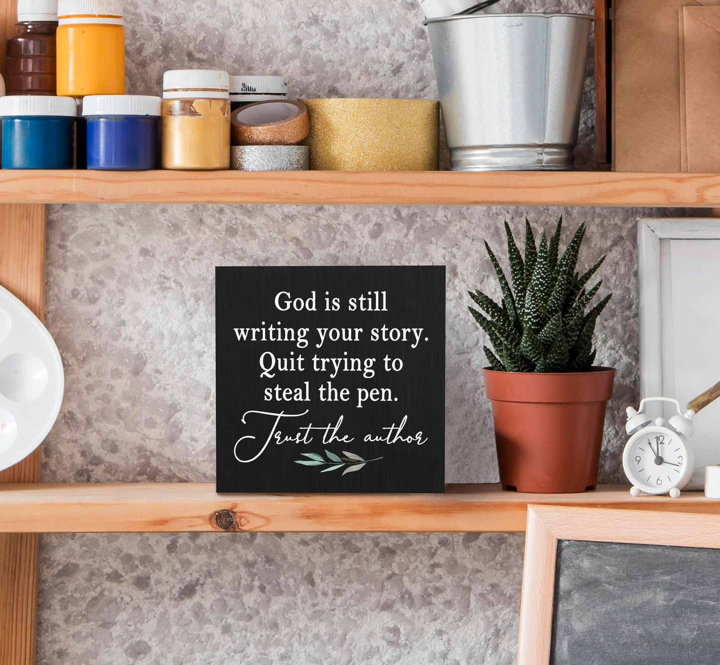 SRADMO God Is Still Writing Your Story, Prayer Room Bible Verse Decor, Christian Black Wooden Box for Home Office, Inspirational Table Decorative Accessories