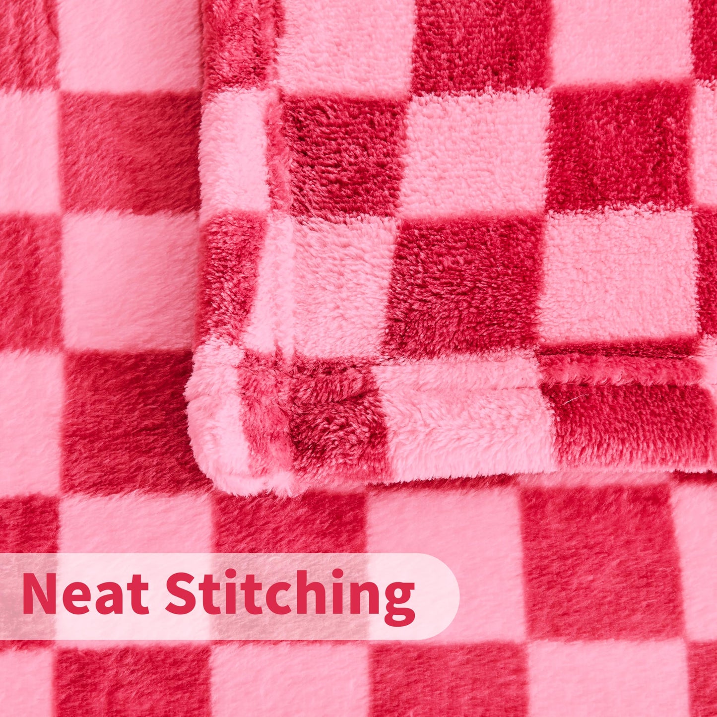 FY FIBER HOUSE Hot Pink Checkered Throw Blanket for Couch Soft Cozy Checker Blankets, 50"x60"