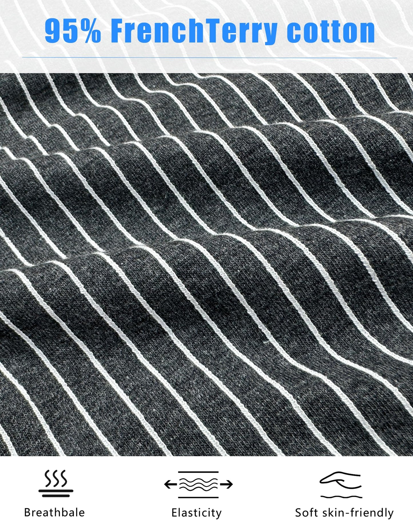 Lehmanlin Men's Sports Fitness Shorts, Cotton 5 Inch Inseam Shorts, Striped Casual Athletic Jogger Short (Stripe Dark Gray-L)