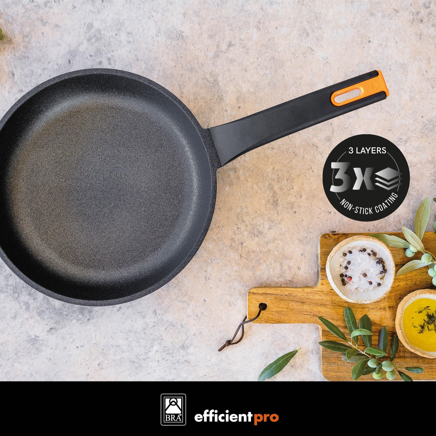 BRA COOKWARE Efficient Pro Sauce Pan | 6.3 inches - 1.13 quarts Non-Stick Cast Aluminum Low Pot | All Heat Sources Compatible | PFOA Free | Ergonomic Heat-Resistant Handle | Non Deformable