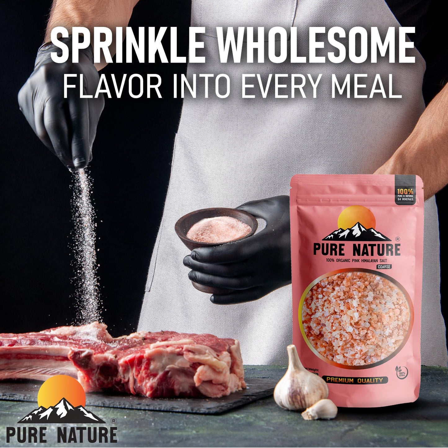 PURE NATURE Himalayan Pink Salt 2lb Coarse Grain Pouch, Natural Unprocessed Rock Salt with 84 Minerals Bulk Gourmet Salt for Cooking Grilling, Boosts Electrolytes and Balances Body pH