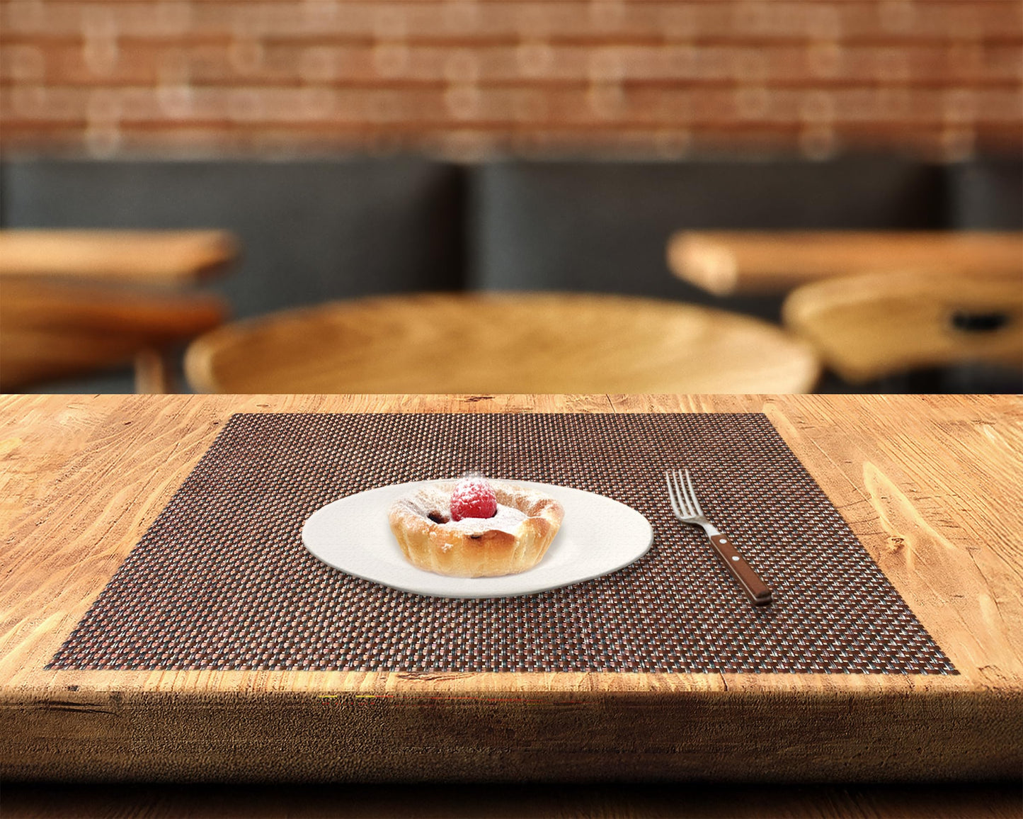 CK Home Vinyl Placemats (18" x 12") Set of 4, Brown Basketweave Table Mats for Indoor or Outdoor, Washable.