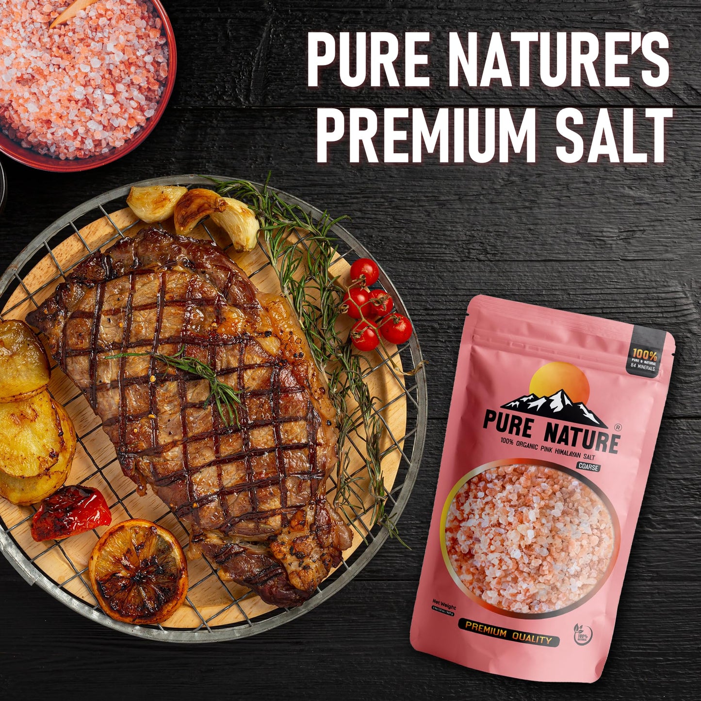 PURE NATURE Himalayan Pink Salt 2lb Coarse Grain Pouch, Natural Unprocessed Rock Salt with 84 Minerals Bulk Gourmet Salt for Cooking Grilling, Boosts Electrolytes and Balances Body pH