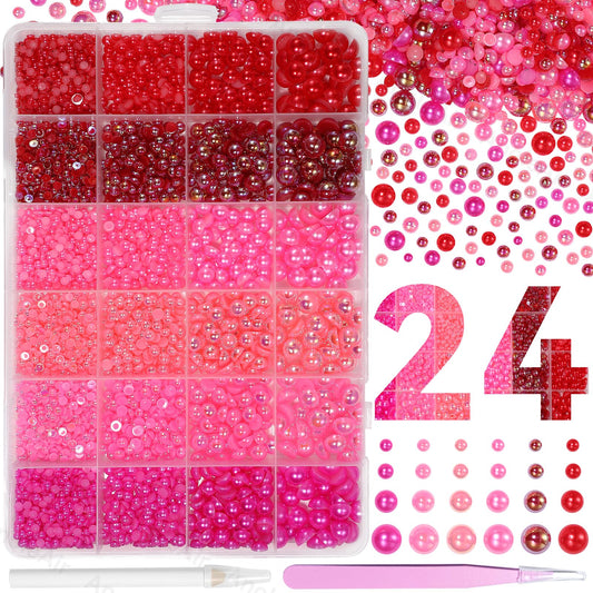 9000Pcs Nail Art Pearls Gems Charms, Half Pearls for Crafts, Purple Pink Flatback Half Round Gold Pearl for Nails, 3-8mm ABS Pearl Beads Gems for Nails Art DIY Crafts Face Makeup Shoes Clothes