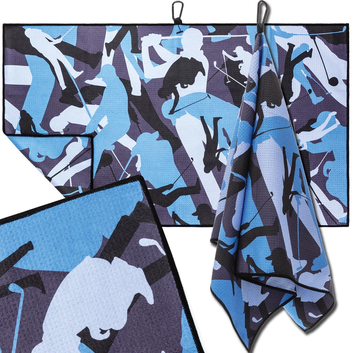 ANNIE FIORI Golf Towel (34" x 20") | Funny Camo, Microfiber Waffle Golf Towels For Golf Bags with Quick Dry Technology & Black Carabiner Clip - Golf Accessories for Men & Women, Ideal Gift for Golfers