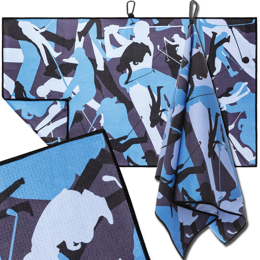 ANNIE FIORI Golf Towel (34" x 20") | Funny Camo, Microfiber Waffle Golf Towels For Golf Bags with Quick Dry Technology & Black Carabiner Clip - Golf Accessories for Men & Women, Ideal Gift for Golfers