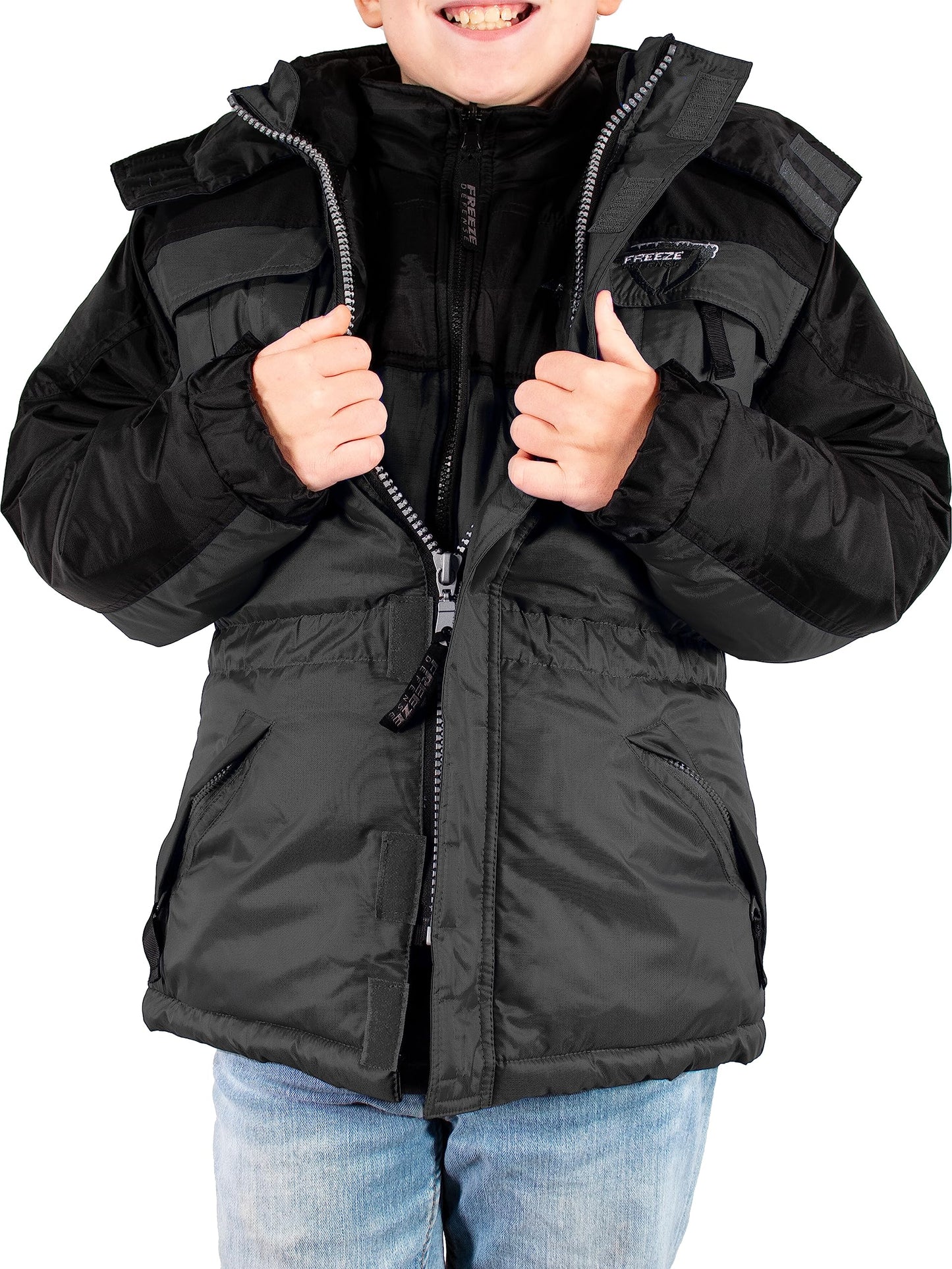 Freeze Defense Boys 3in1 Winter Coat Jacket Warm Parka w/Insulated Snow Vest (7-8, Gray)