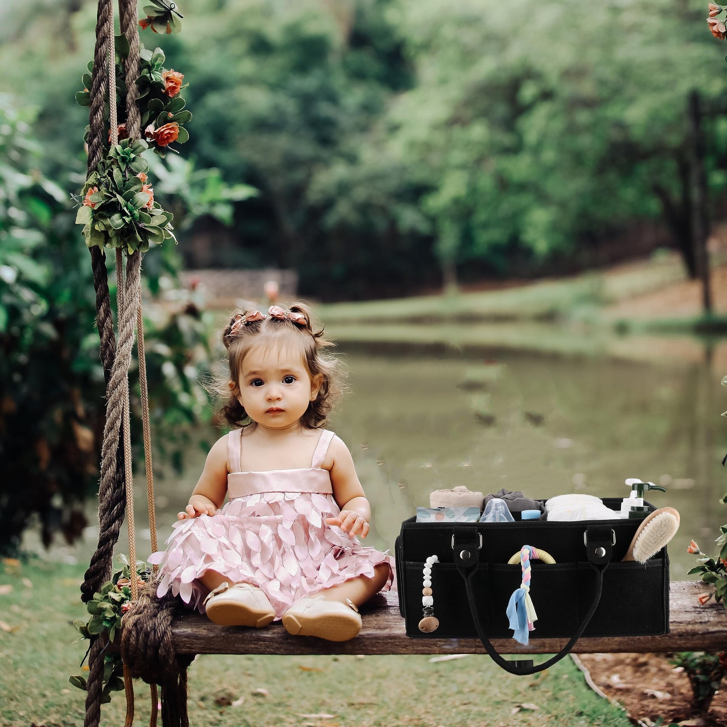 XUANGUO Baby Diaper Caddy Organizer for Girl Boy Large Nursery Storage Bin Basket Portable Holder Tote Bag for Changing Table and Car Baby Shower Gifts Newborn Essentials Must Haves Items black