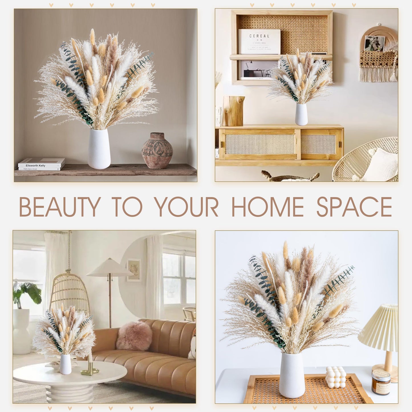 WILD AUTUMN Pampas Grass Decor Natural Dried Pampas Boho Home Decor Bouquet Dried Flowers Eucalyptus Bouquet for Wedding Floral Arrangements Table Decor Rustic Farmhouse (White&Green)