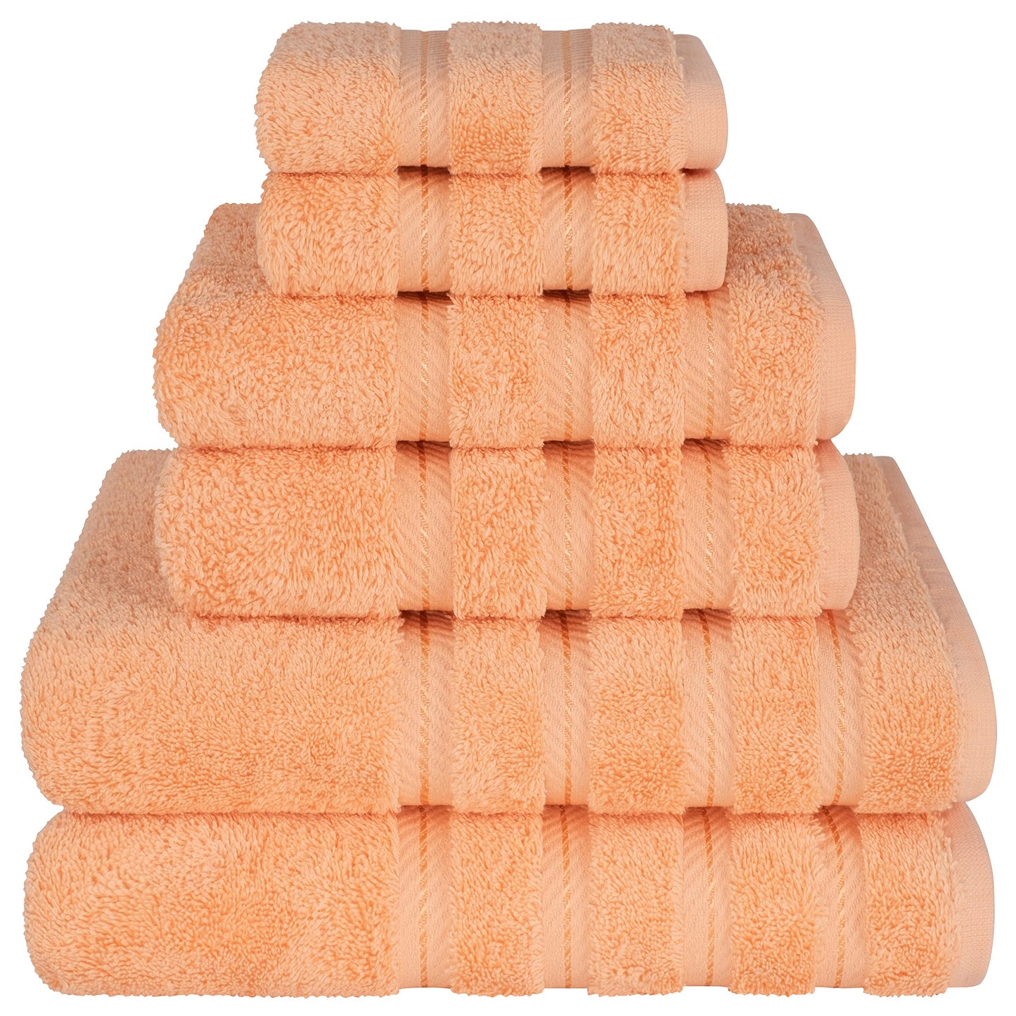 American Soft Linen Luxury 6 Piece Towel Set, 2 Bath Towels 2 Hand Towel 2 Washcloths, 600 GSM 100% Cotton Turkish Towels for Bathroom, Malibu Peach Towel Sets
