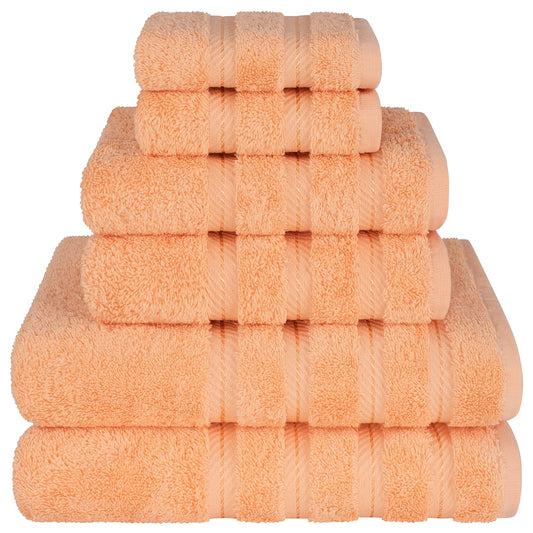 American Soft Linen Luxury 6 Piece Towel Set, 2 Bath Towels 2 Hand Towel 2 Washcloths, 600 GSM 100% Cotton Turkish Towels for Bathroom, Malibu Peach Towel Sets