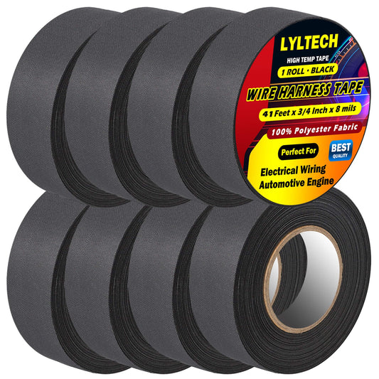 Wire Harness Tape 8 Rolls-Total 328 FT, Polyester Fabric,Flame Retardant,at 257℉ to -40℉, Wiring Loom Harness Electrical Tape,Each Roll 3/4 inch x 41FT