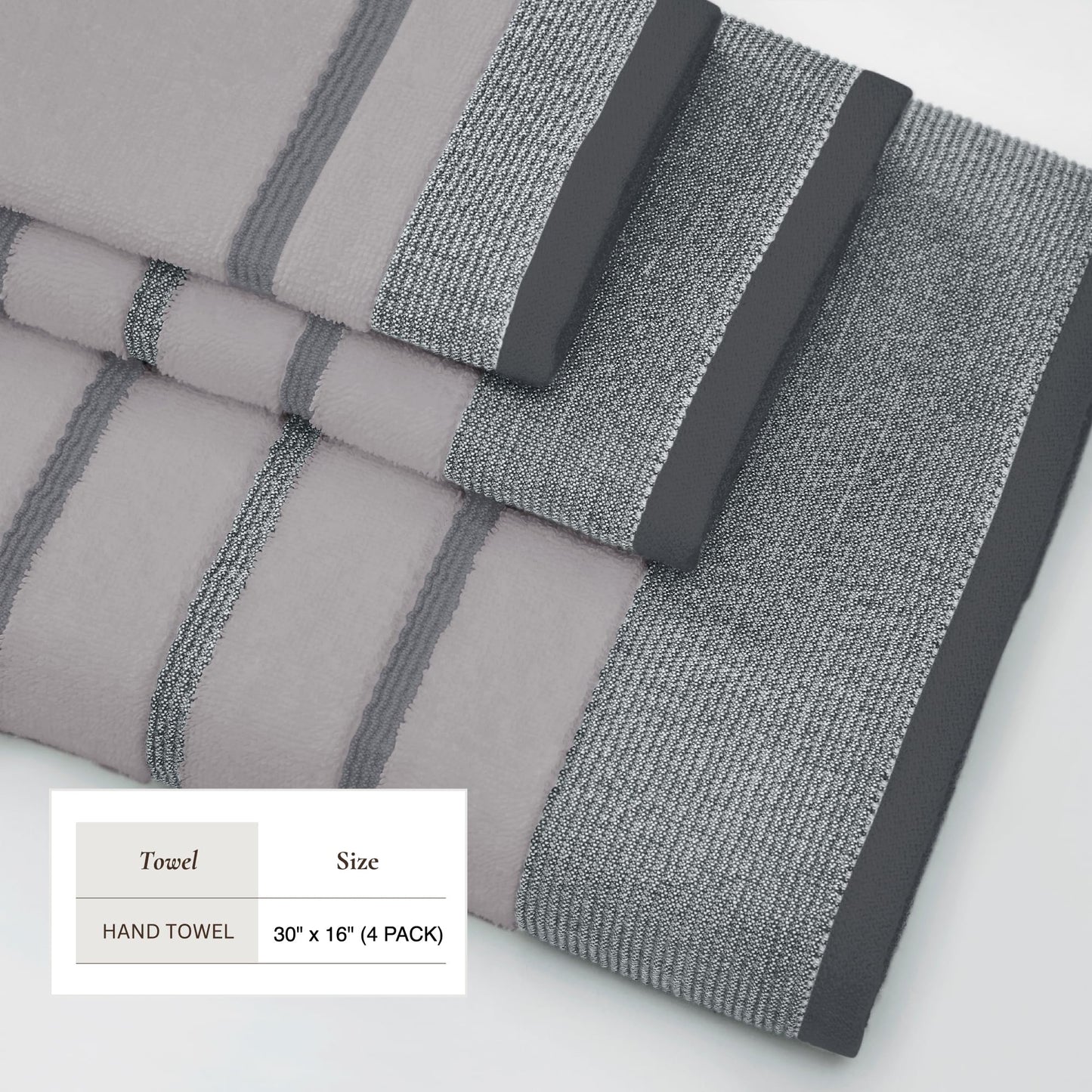 Decorative Hand Towel Set - Luxury Cotton 4 Pack 26x16 Hand Towel Set - Luxurious, Ultra-Soft, Durable Towels for Bathroom Decor (Grey)