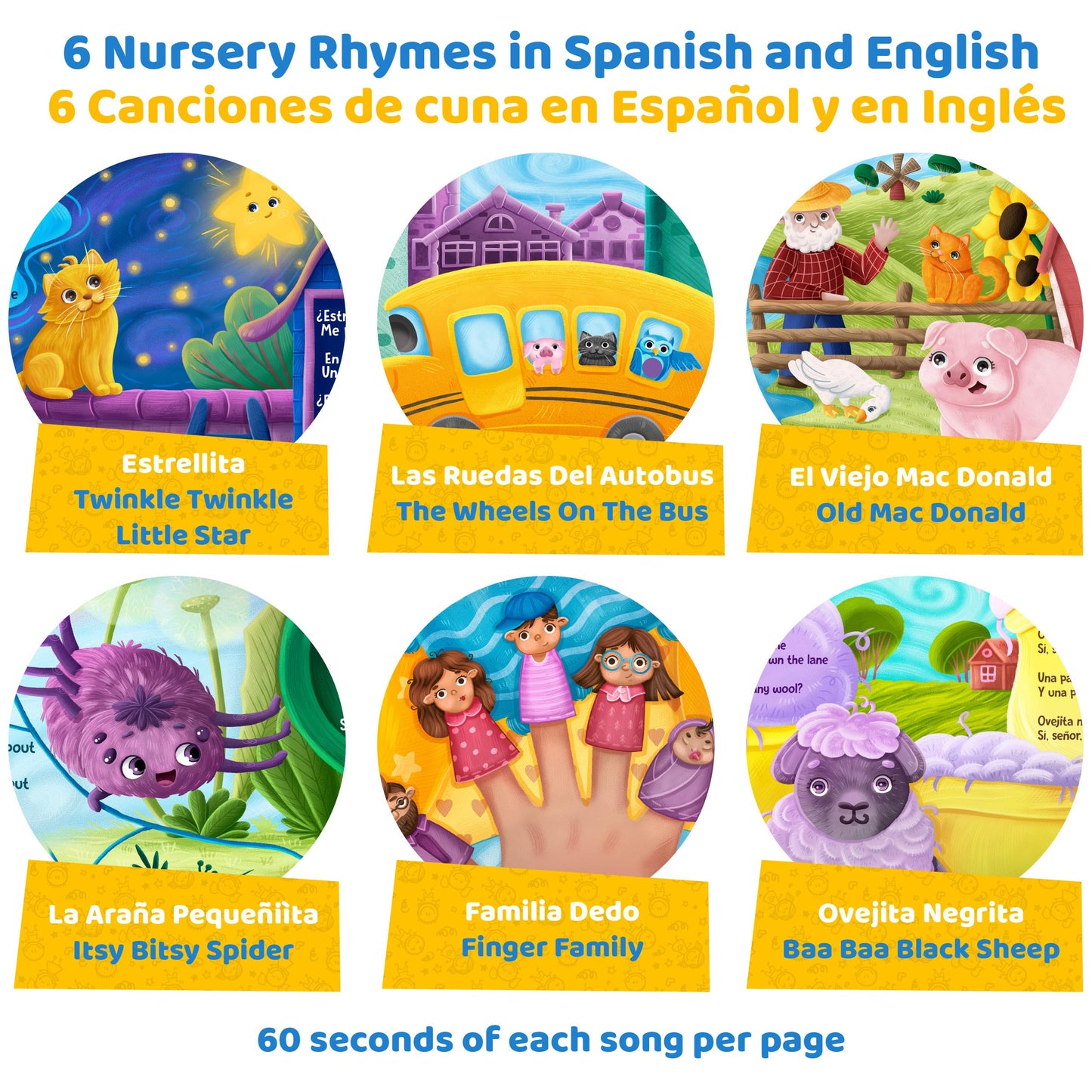 Bilingual Baby Books Spanish & English - Nursery Rhyme Books for Babies and Toddlers with Sound: Great Book to Learn Spanish for Kids, Award Winning Bilingual Sound Books Learning Toys by GUFINO