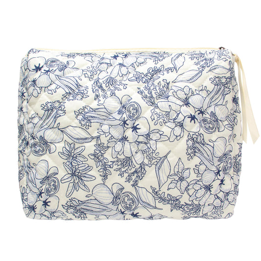 PAZIMIIK Cotton Makeup Bag for Women Large Quilted Travel Cosmetic Pouch Girls' Make Up Organizer,Little Flower White