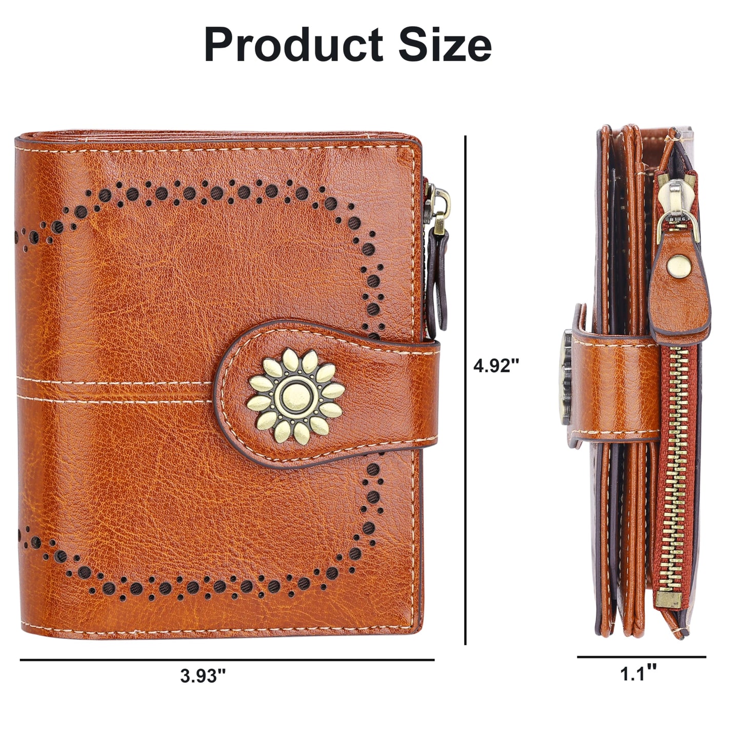 Lavemi Womens Leather Wallet Small Compact RFID Blocking Credit Card Case Purse with Zipper Pocket(Brown)