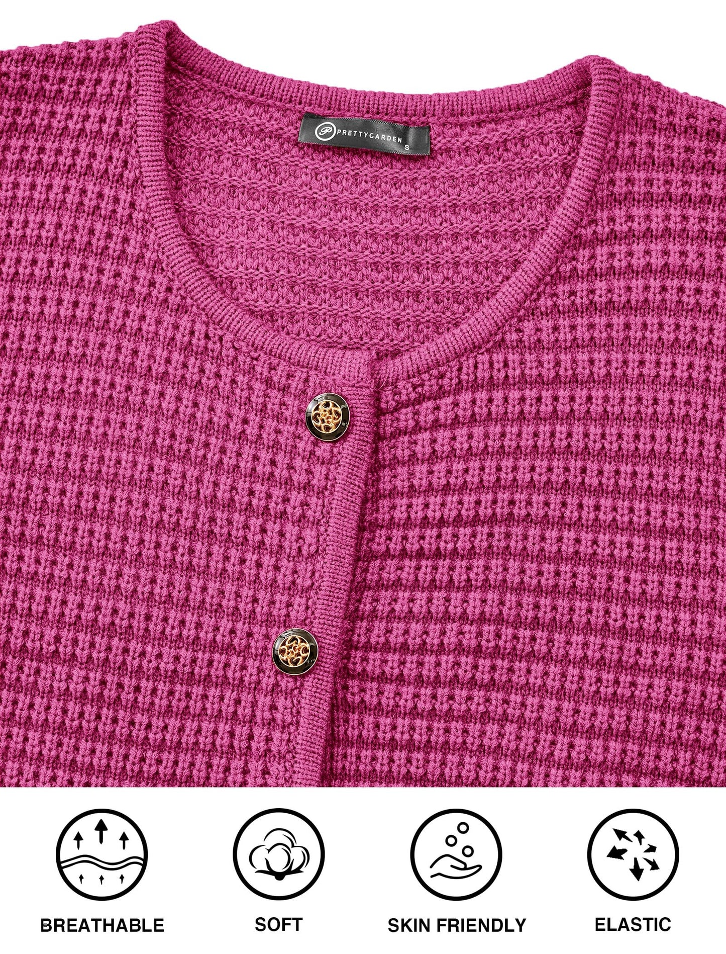 PRETTYGARDEN Women Knit Cardigan Sweaters Fall Fashion Long Sleeve Open Front Button Down Trendy Casual Jacket Winter Clothes (Rose Red,Small)