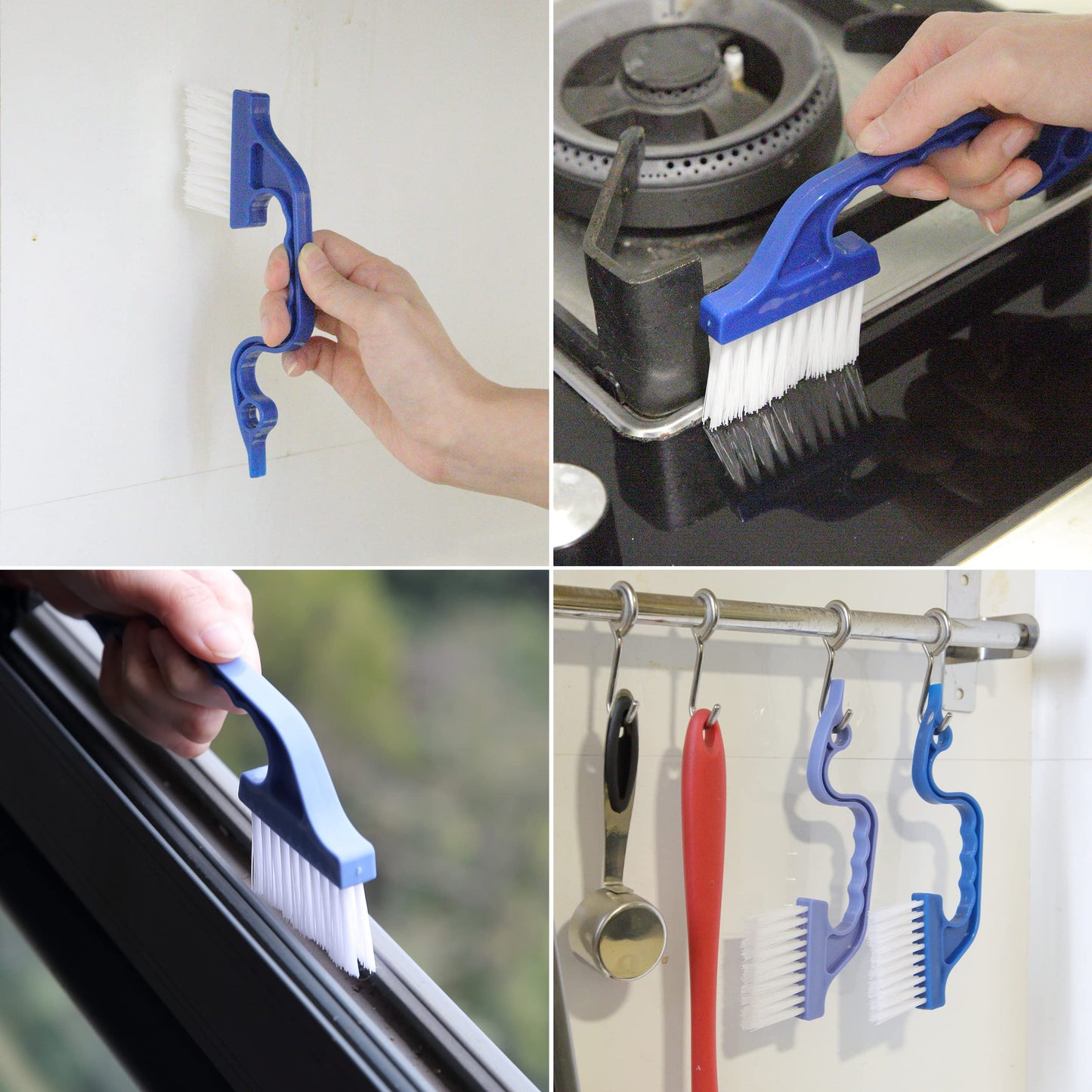 Slick- Window Track Cleaning Brush, 2 Pack, Blue Ergonomic Handle, Built-in Scraper, Multipurpose, Window Track Cleaning Tools