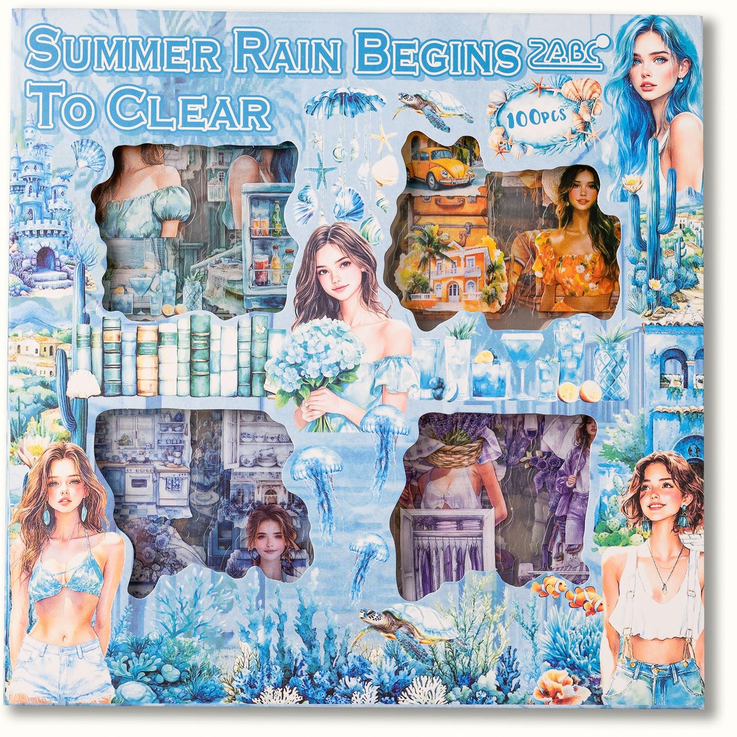 Season Scrapbook Stickers Set, Summer Junk Journal Supplies, 100 Sheets PET Transparent Sticker for Adults, Pre Cut Scrapbooking and Journaling for Women, Decorative DIY Arts Crafts