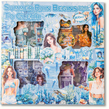 Season Scrapbook Stickers Set, Summer Junk Journal Supplies, 100 Sheets PET Transparent Sticker for Adults, Pre Cut Scrapbooking and Journaling for Women, Decorative DIY Arts Crafts