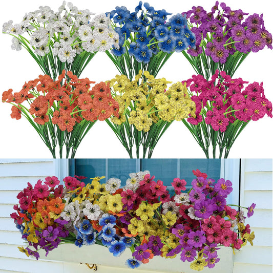 Nepfaivy Fake Flowers for Outdoors Decoration - 24 Bundles Realistic Artificial Flowers for Spring Summer Patio Porch Garden Yard Decor, Uv-Resistant Plastic Silk Faux Plants Flowers for Outside Vase