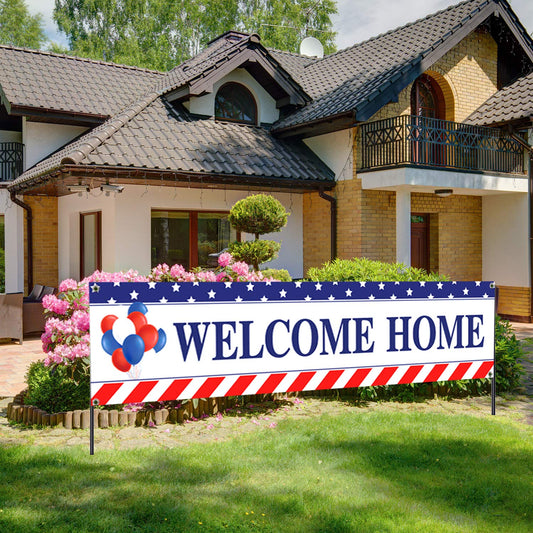 Blulu Welcome Home Banner Decoration 71 x 15.7 Inches Large Welcome Back Home Yard Sign for Outdoor Memorial Day Patriotic Labor Day Homecoming Deployment Returning Party Decorations Supplies