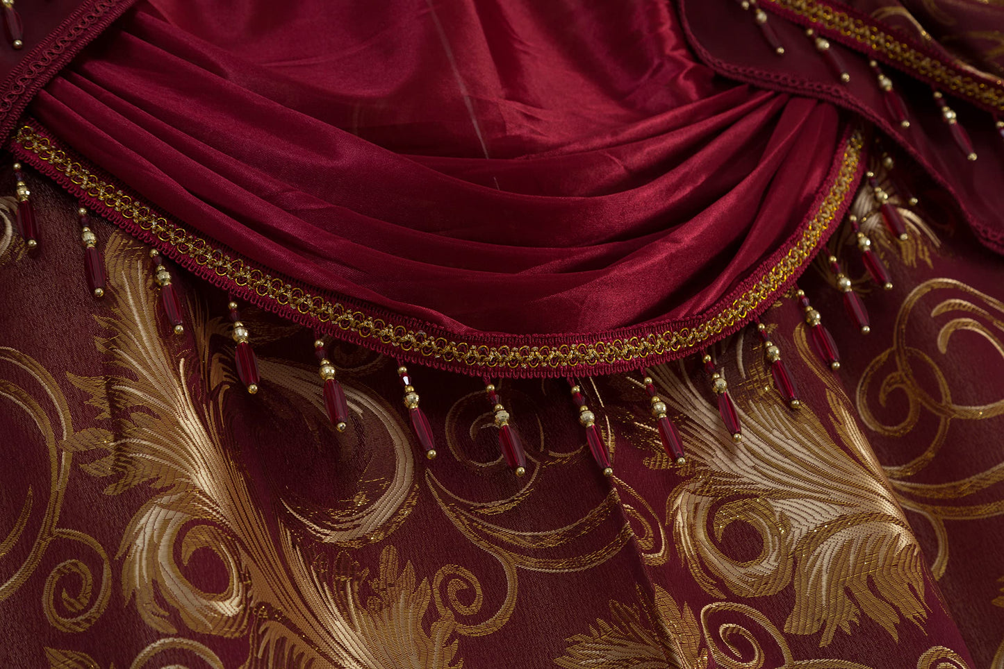 GLORY RUGS Jacquard Luxury Window 2 Panel Set Burgundy Gold Curtain with Attached Valance and Backing Bedroom Living Room Dining 2 Curtains 55x84 inches Each Jana