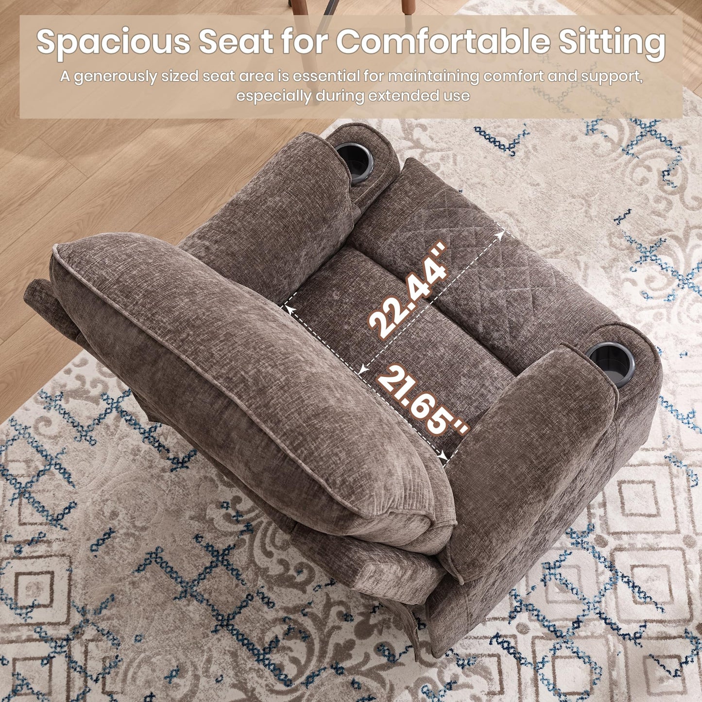 Keydo Rocker Recliner with Cup Holder, Manual Rocking Reclining Chairs for Living Room, Morden Home Theater Lounge Seating, Soft Padded Seat for Comfort (Fabric,Brown)