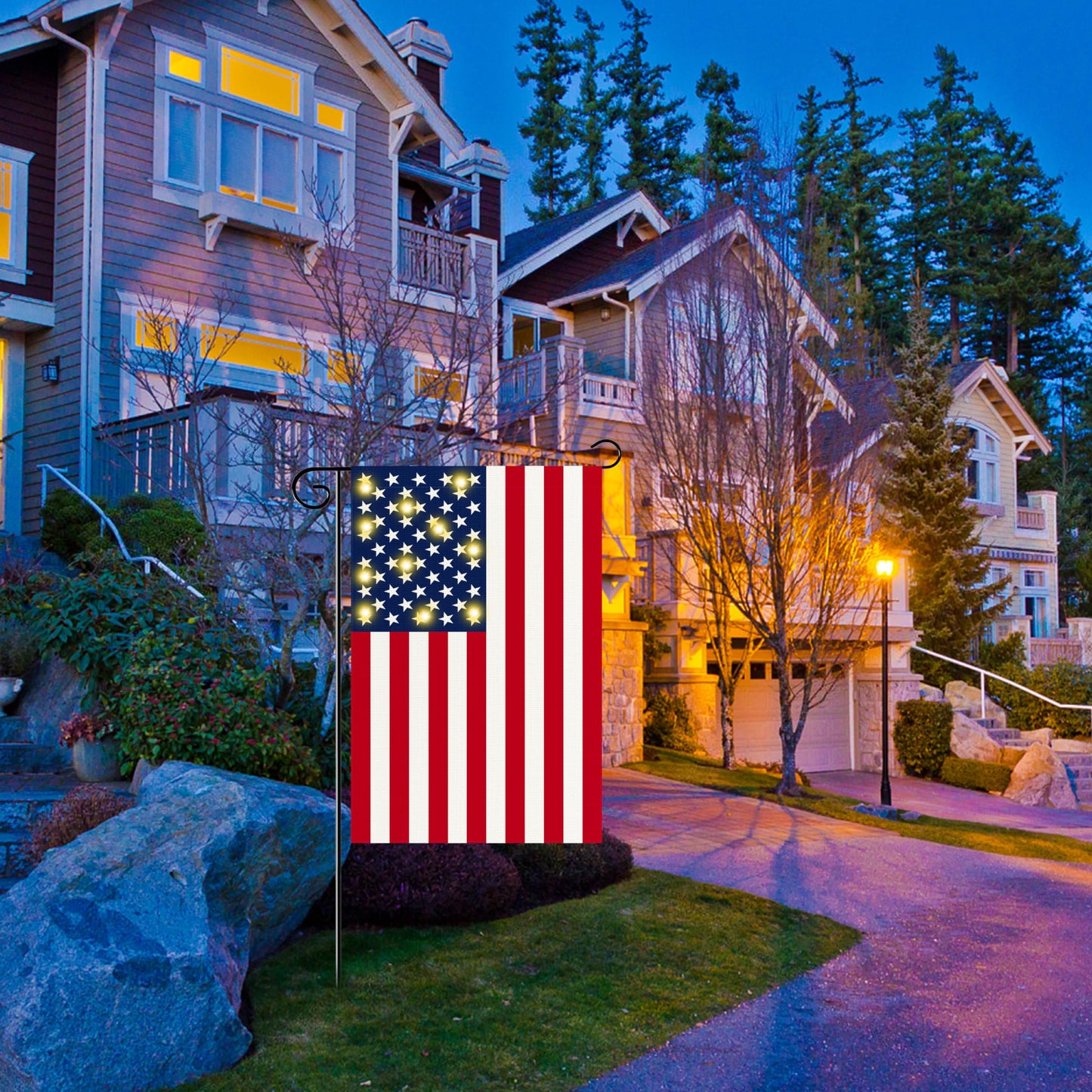 ACPOP Lighted Double Sided Garden Flag, Yard Flag for July 4th Independence Day Patriotic Memorial Day, Decorative Banners for Outside Lawn House Party Holiday