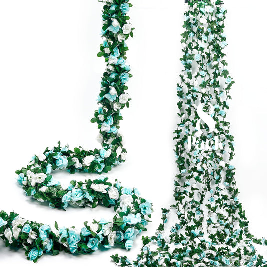 Miracliy 8Pcs 66FT Blue Flower Garland, Artificial Rose Floral Vines Fake Hanging Spring Flower Garland for Wall Backdrop Wedding Arch Tea Party Door Mantle Decoration