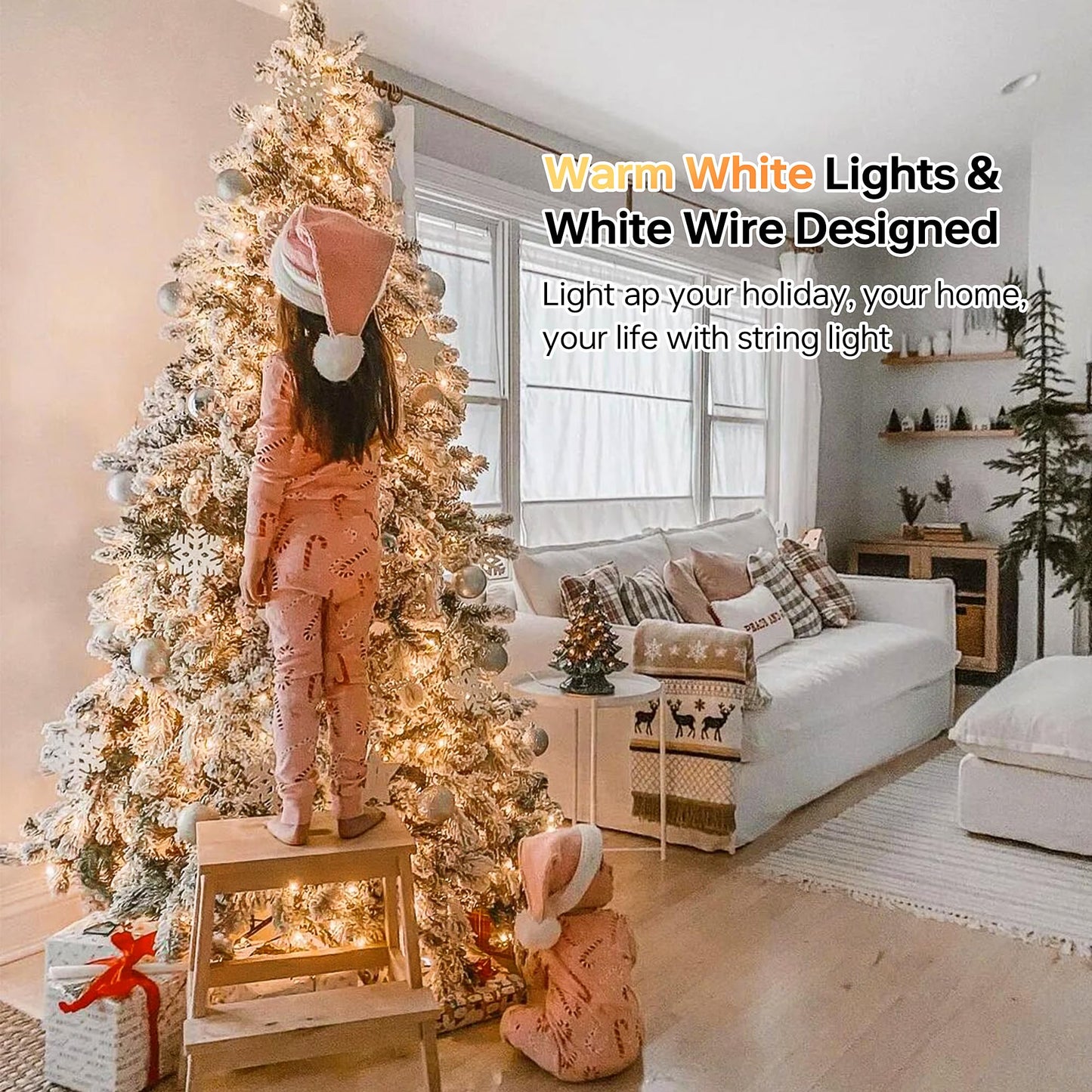 oopswow 100 Count Clear Christmas Lights White Wire,23Feet Incandescent Clear Mini Lights,Connectable Indoor Outdoor Christmas Tree String Lights,Birthday,Holiday,Party,Wedding,Xmas,Warm White