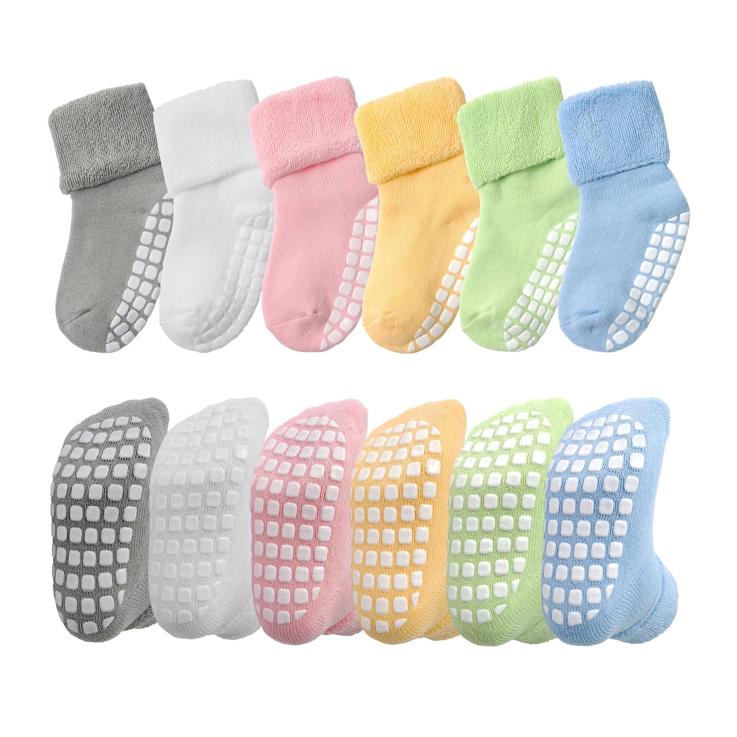VWU Baby Toddler Kids Ankle Crew Socks with Grips Unisex Warm Thick Cotton Winter Socks 3-12 Months, Grip 6 Color
