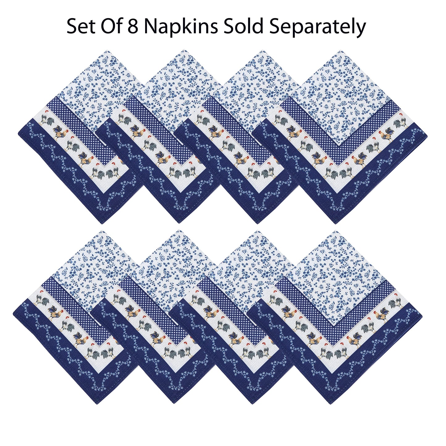 Home Bargains Plus Oval Fabric Tablecloth, 60 x 84 Inch, Blue Provence Rooster, Wrinkle, Water and Stain Resistant Country Provence Table Cloth, Farm