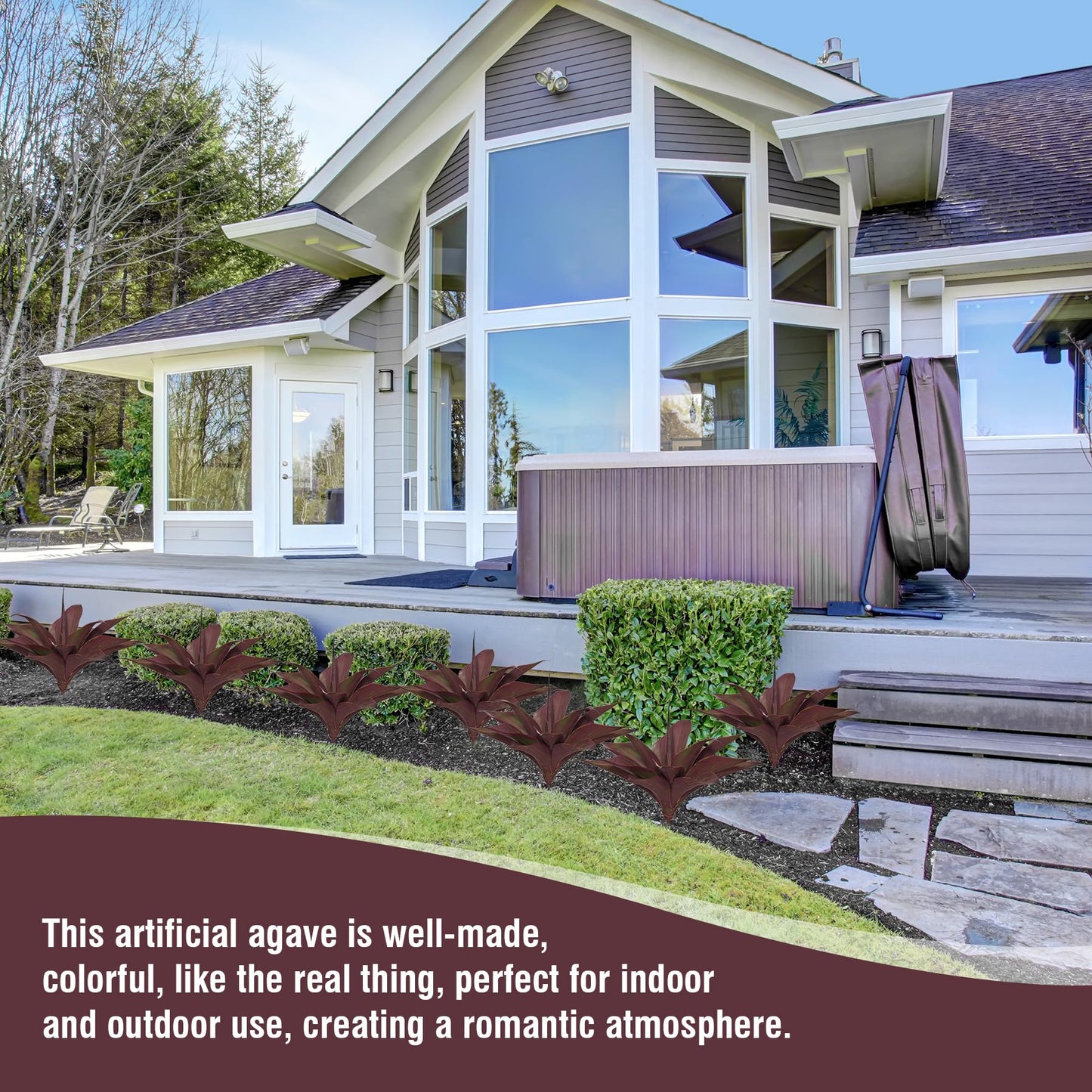 Ttranewsoo Fake Plants Artificial Agave Plants 13.8" Large UV Resistant Fake Agave Planters for Indoor and Outdoor Decorating Tropical Plant Succulents Greenery Indoor Decor(2Pack, Purple