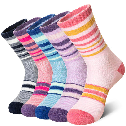 DoSmart Merino Wool Hiking Socks for Women Thermal Winter Warm Moisture Wicking Boot Work Cushion Gift Socks 5 Pairs(Stripe A,Medium)