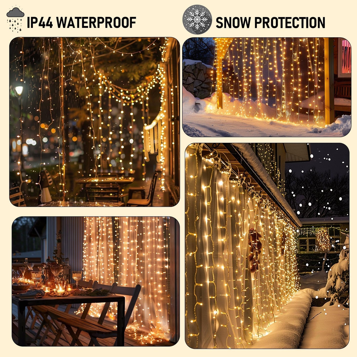 Dazzle Bright 300 LED Curtain String Lights, Christmas Fairy Lights for Bedroom with 8 Lighting Modes, Connectable Waterproof Window Lights Party Wedding Garden Wall Decor, Warm White