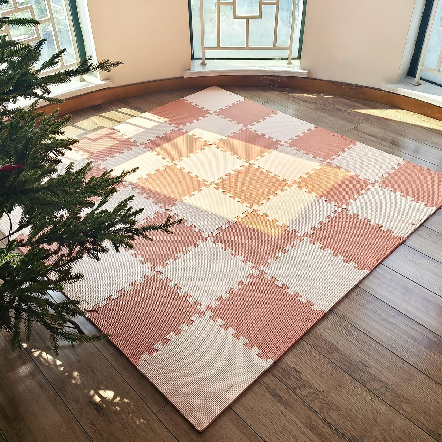 TCBunny Kids Soft EVA Foam Jigsaw Puzzle Play Mat, 18 Interlocking Tiles and Edges Baby Play Mat, for Kids Gym, Nursery, Playroom, Pet Mat, Total Floor Coverage 16 Sq Ft, Pink/Peach